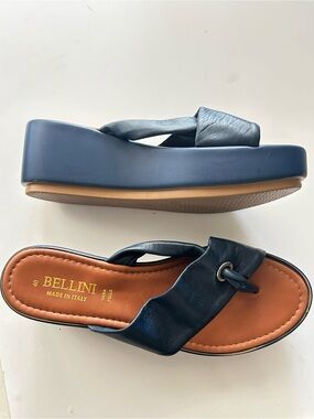 Bellini Vera Pelle slip on navy wedge platform sandal made in Italy size 40/9